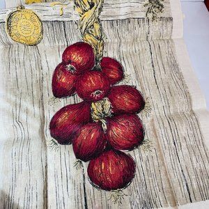 Vintage 100% Linen Onions Print Kitchen Tea Towel NWOT